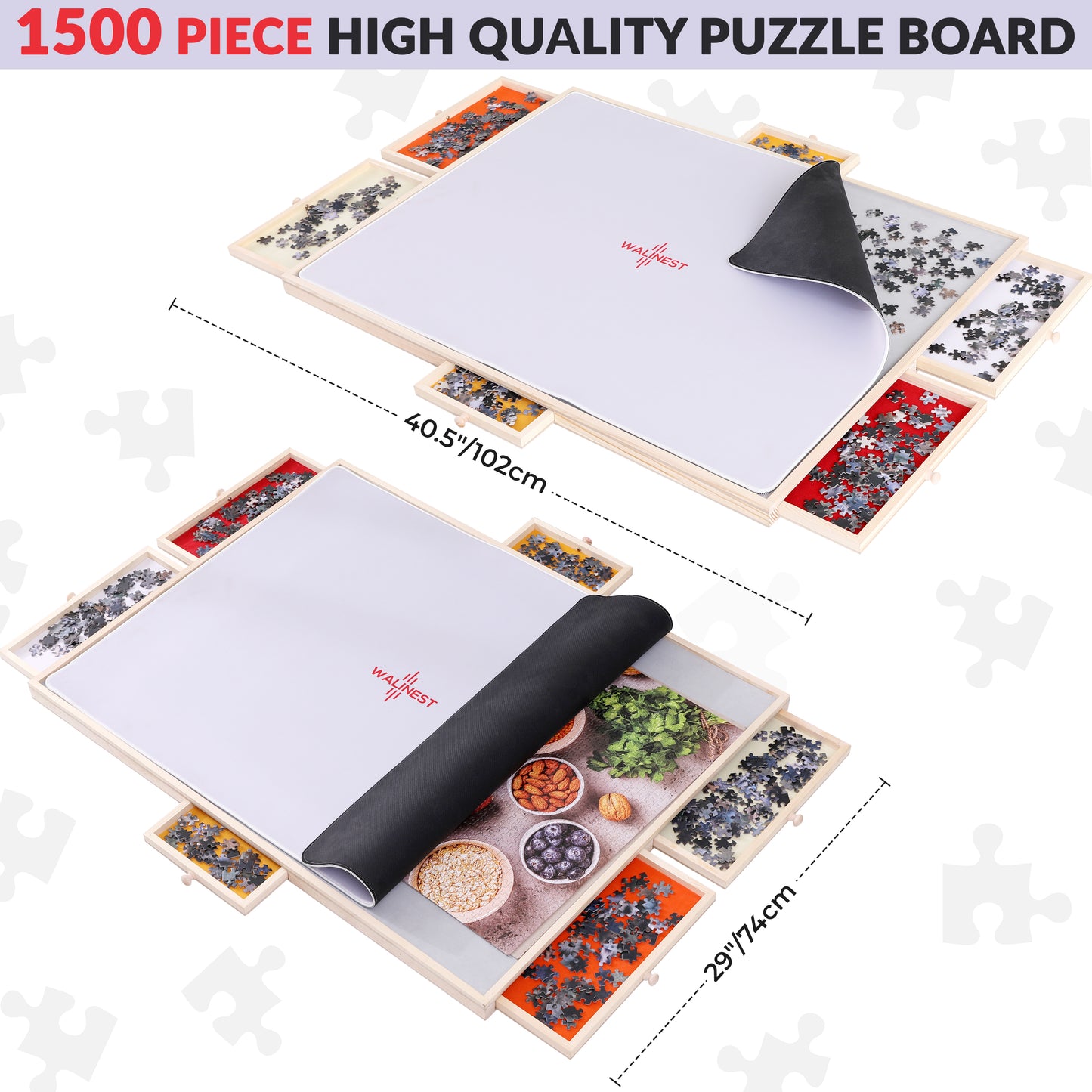 1500 piece jigsaw puzzle board table cover mat gluesheets hangers drawers storage magnetic