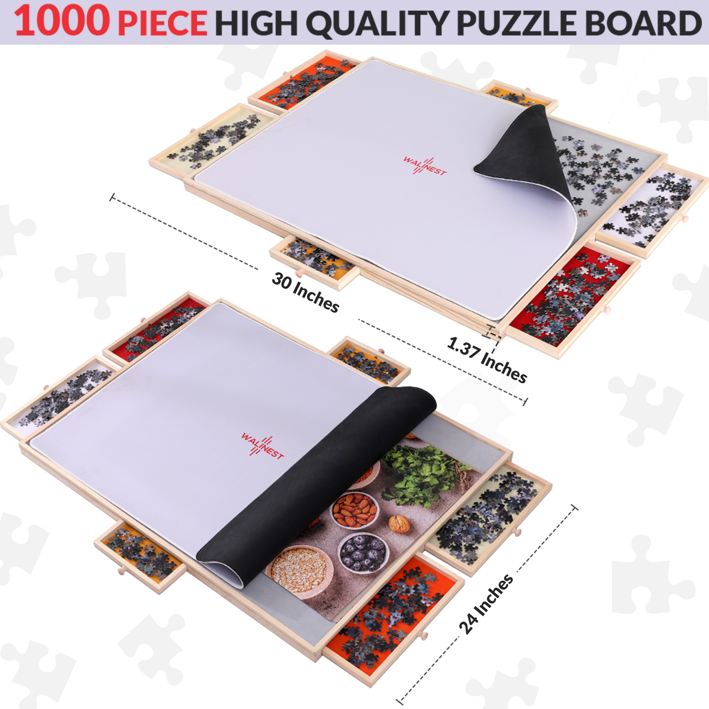 1000 piece jigsaw puzzle board table cover mat gluesheets hangers drawers storage magnetic