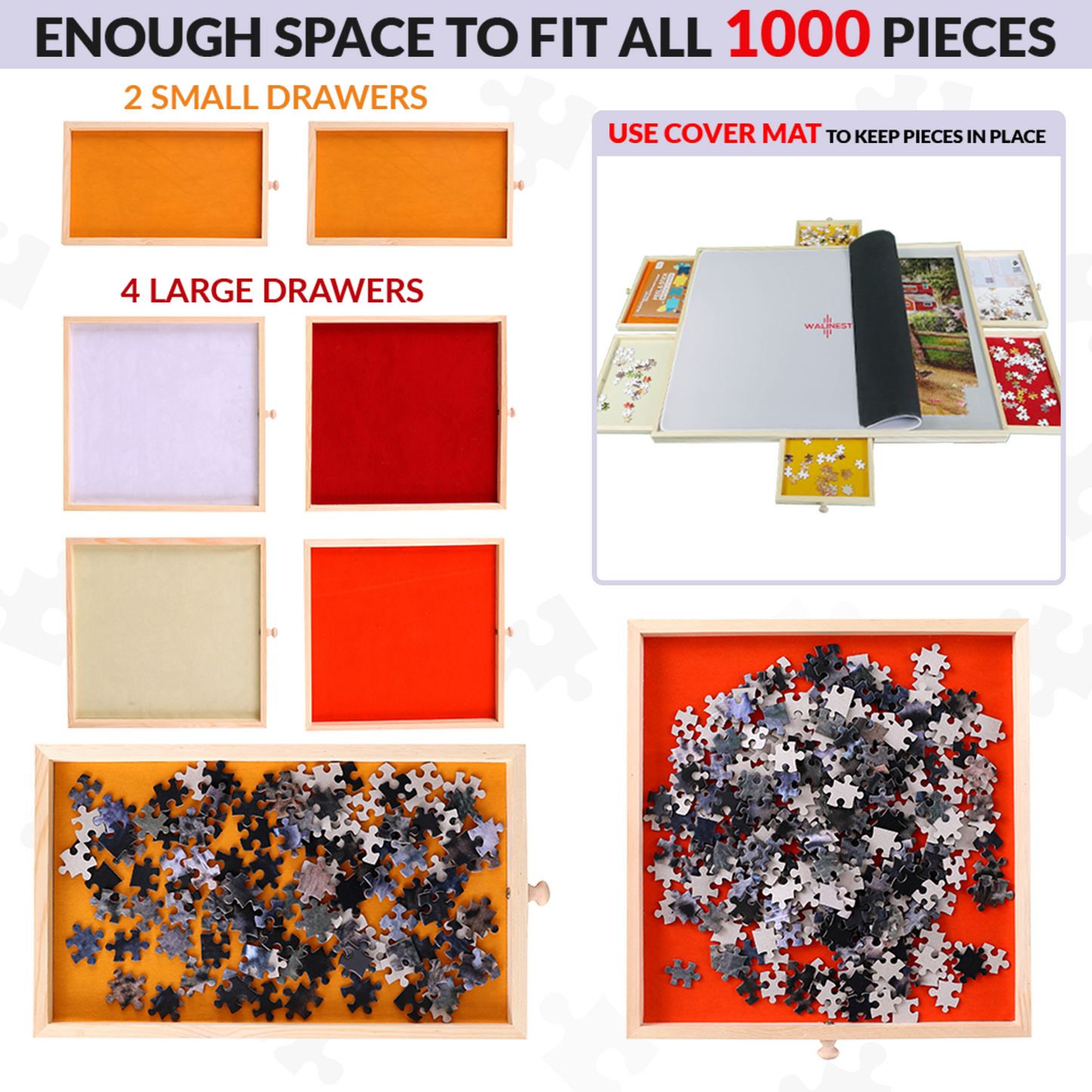 1000 piece jigsaw puzzle board table cover mat gluesheets hangers drawers storage magnetic